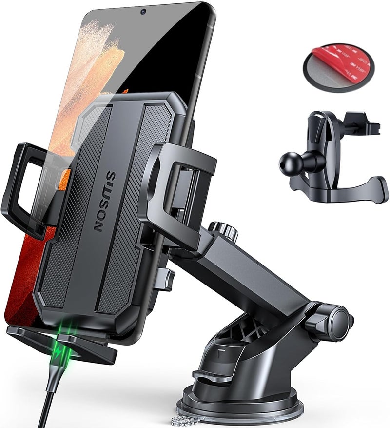 SUUSON 3 in 1 Phone Holders for Your Car, Car Phone Holder Mount [Strongest Suction] 360° Adjustable Cell Phone Holders for Car Phone Stand Car Mount for iPhone, Samsung, Google, More Smartphones - Image 1